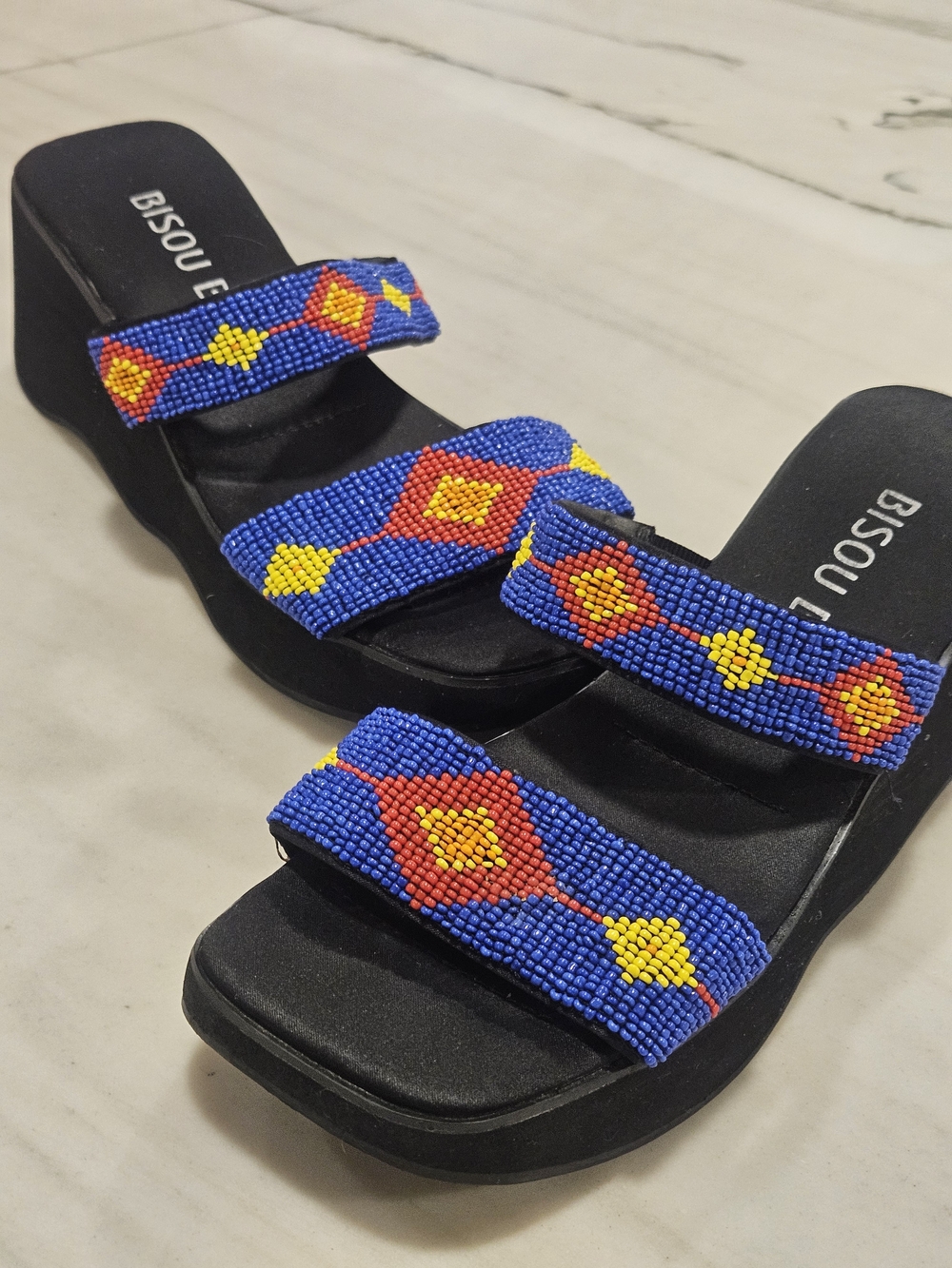 💎 VINTAGE Bisou Bisou Beaded Platform Wedge Slide Sandals 💎